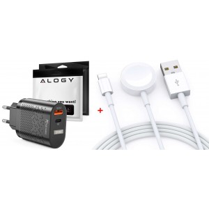 Lādētājs + kabelis Qi Lightning 2in1 Apple Watch / iPhone, 20W, melns, Alogy 9313/10969, 5907765654316, 5907765638170