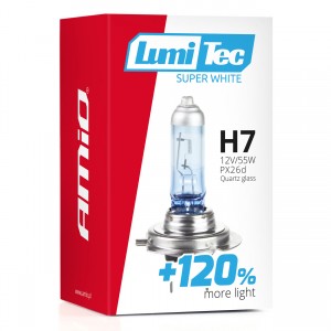 Halogēna spuldze H7, 12V, 55W, LumiTec Super White +120%, Amio 02138