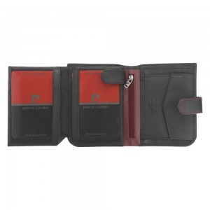 Vīriešu naudas maks, āda, RFID, Pierre Cardin TILAK35 326, melns, sarkans