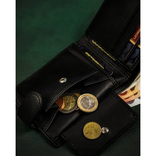Dāvanu komplekts, Vīriešu naudas maks + josta 115 cm, āda, RFID, PTN B35-115-W01L-PU, melns