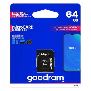 Atmiņas karte microSD 64GB, UHS-I, Goodram M1AA-0640R12, 5908267930151