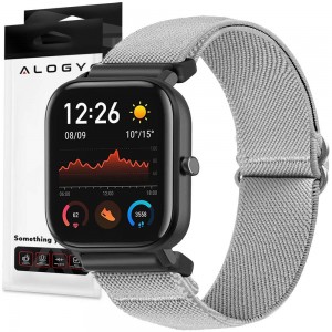 Universāla elastīga neilona pulksteņa siksniņa, aproce 20mm, pelēka, Alogy Nylon Smartwatch 15339X23, 5907765688298