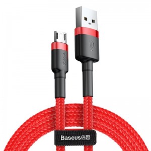 Micro USB kabelis 2.4A 1m, divpusējs, Baseus Cafule CAMKLF-B09, sarkans, 6953156280328