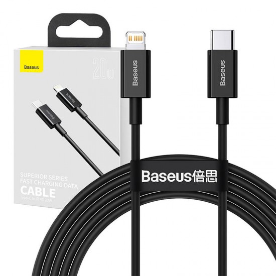 Kabelis USB-C uz iP, 20W, PD, 2m, Baseus Superior Series CATLYS-C01, melns