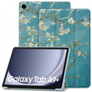 Maciņš priekš Samsung Galaxy Tab A9+ 11" X210 / X215 / X216, zils ar sakuras ziediem, Tech-Protect SmartCase, 9319456607970