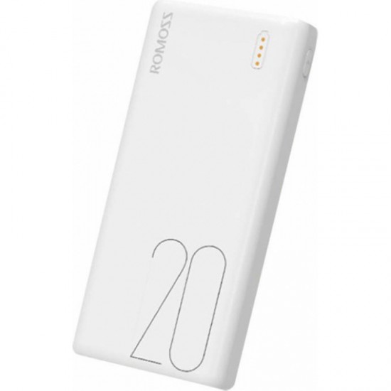 Romoss Simple 20 akumulators 20000 mAh, balts, Powerbank Romoss Simple 20, PSL20-101-1134, 6958377506684