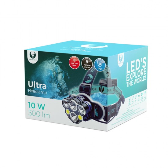 Forever Light LED Ultra Налобный фонарь/ T6 / 2x 10W + XP-E 2x 3W / 500lm 2x 18650 / 1200mAh Li-Ion