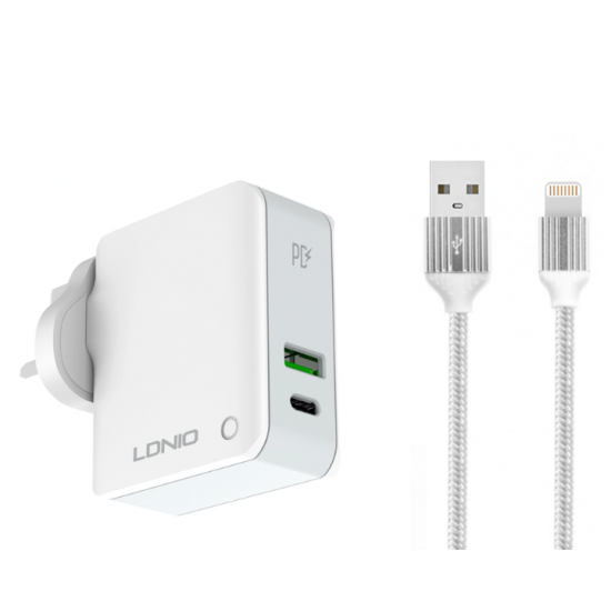 Ldnio sienas lādētājs LDNIO A4403C USB, USB-C 20W + USB-C - Lightning kabelis, 5905316142350