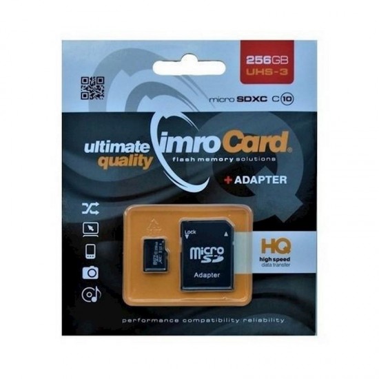 Imro atmiņas karte microSDXC 256GB, class 10 UHS-3 + adapteris, 43 / 85 MB/s, 5902768015683