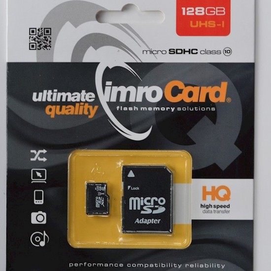 Imro atmiņas karte 128GB microSDXC cl. 10 UHS-3 + adapteris, 5902768015676