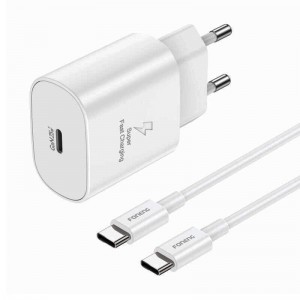 Lādētājs USB-C 25W + USB-C - USB-C kabelis, balts, Foneng EU51, 6970462511632