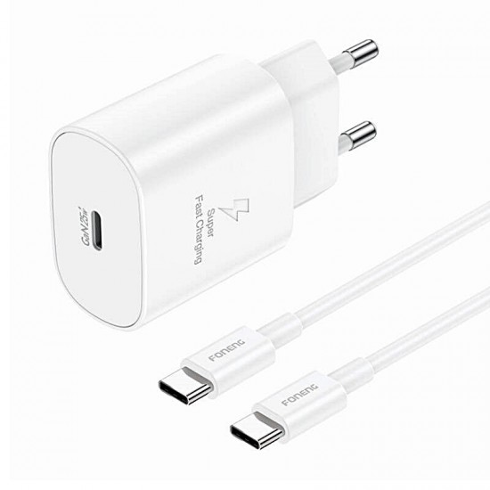 Lādētājs USB-C 25W + USB-C - USB-C kabelis, balts, Foneng EU51, 6970462511632