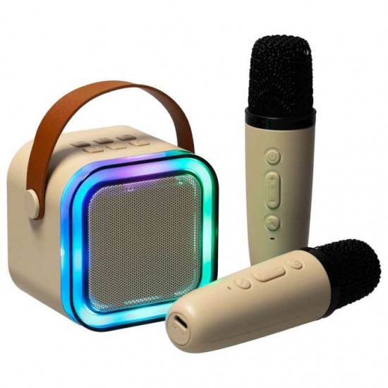 Bērnu karaoke komplekts 2 mikrofoni ar skaļruni, LED, Bluetooth, USB, balts, KX3377_1