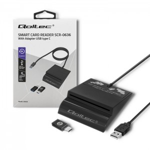 Qoltec ID karšu lasītājs, USB 2.0 + USB-C adapteris, Qoltec Intelligent Smart ID chip card reader SCR-0636, 50636, 5901878506364