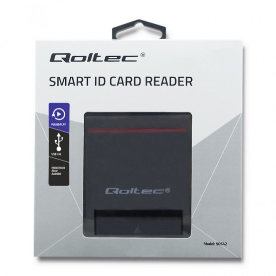 Qoltec ID karšu lasītājs, USB 2.0 Plug&Play, 1m, Smart ID chip card reader SCR-0642, 5901878506425