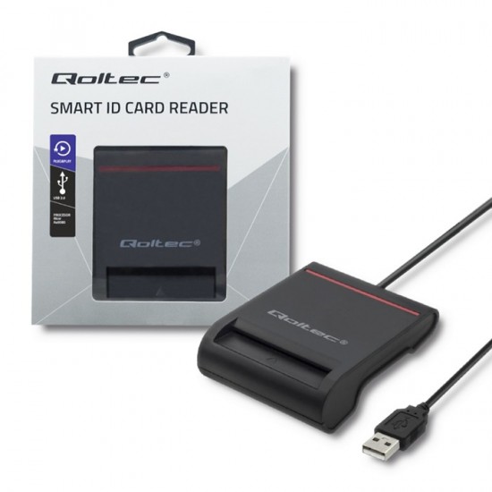 Qoltec ID karšu lasītājs, USB 2.0 Plug&Play, 1m, Smart ID chip card reader SCR-0642, 5901878506425