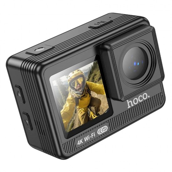 Hoco sporta kamera 4K ar ekrānu IPS 1,3" + 2", anti-shake, WiFi, melna, Hoco DV102, 6942007633352