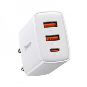 Ātrais lādētājs, 30W, 3A, 2xUSB, USB-C, PD, balts, Baseus Quick Charger CCXJ-E01