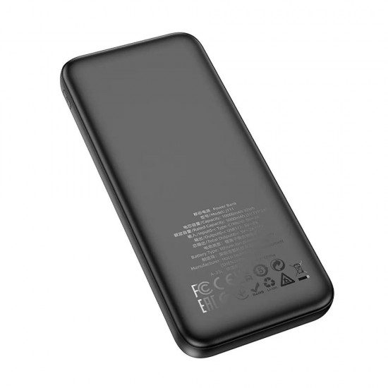 Hoco akumulators 10000mAh, 2A 2x USB-A, 1x USB-C, melns, Powerbank HOCO  J111, 6931474795748