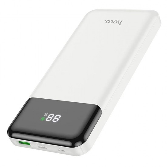 Hoco akumulators 10000mAh, PD QC3.0 3A 20W, 3A 1 x USB-A, 1x USB-C, balts, Powerbank HOCO  J102, 6931474783615