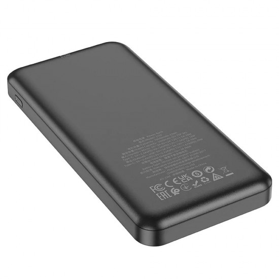 Hoco akumulators 10000mAh, PD QC3.0 3A 20W, 3A 1 x USB-A, 1x USB-C, melns, Powerbank HOCO  J102, 6931474783608