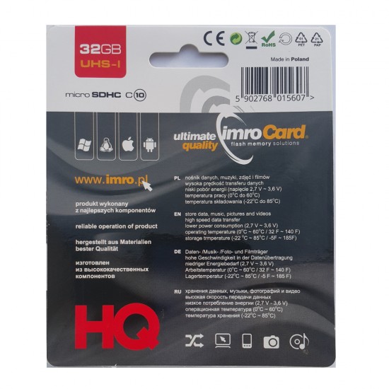 Imro atmiņas karte MicroSD 32GB cl.10 | UHS-I, KOM000845, 5902768015607