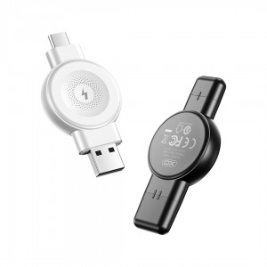 XO induktīvais bezvadu pulksteņu lādētājs USB+USB-C 2,5W melns, XO wireless inductive watch charger QI CX026