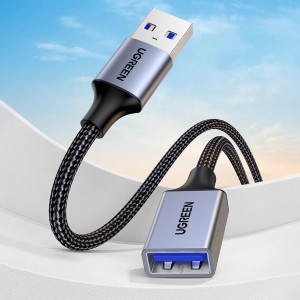 Ugreen USB pagarinājuma kabelis USB (vīriešu) - USB (sieviešu) 3.0 5Gb/s 0.5m, pelēks, Ugreen US115, 10494, 6957303814947