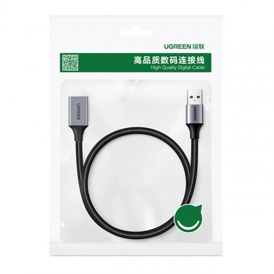 Ugreen USB-удлинитель USB (штекер) - USB (гнездо) 3.0 5 Гбит/с 0,5 м, серый, Ugreen US115, 10494, 6957303814947