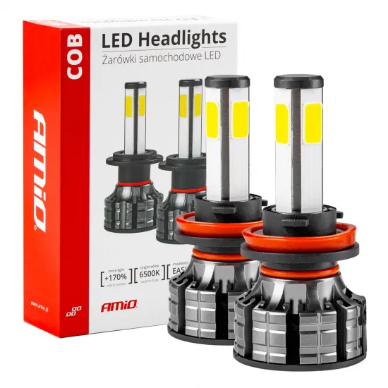 Auto LED spuldze H8/H9/H11, 2шт, 12В, 38Вт, 3800лм, 6500К, COB 4Side Series Headlights, AMiO 02845