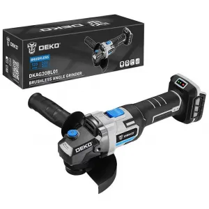 Угловая шлифовальная машина 20В, 2000мАч, 125мм, безуглеродный, Deko Tools DKAG20BL01-S1