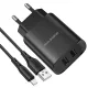 Borofone tīkla lādētājs 2,1A, 2 x USB + Lightning kabelis, melns, Borofone BN2 Super, LAD001397, 6931474741172