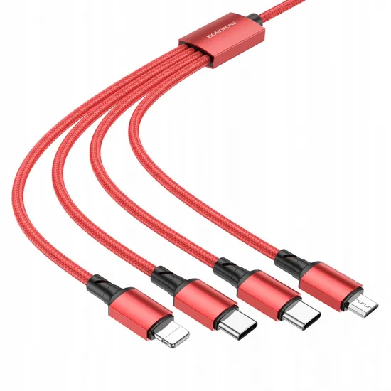 Uzlādes kabelis 4 in 1, USB uz 2 x Type C, Lightning, microUSB, 2A,1 m, Borofone BX72, sarkans, 6974443384697