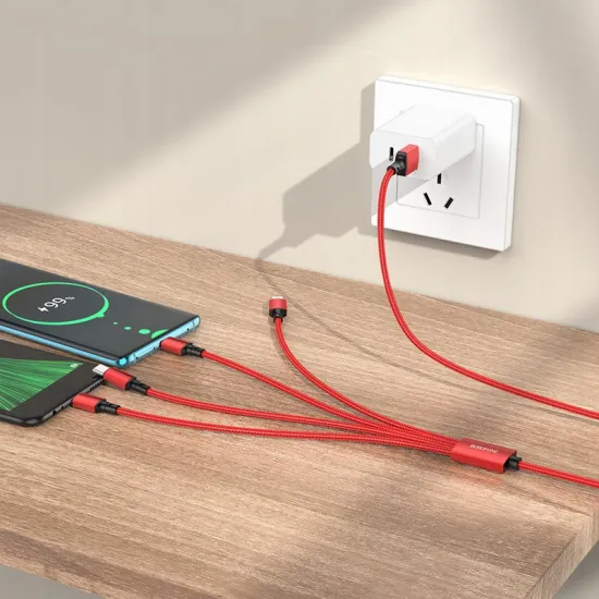 Uzlādes kabelis 4 in 1, USB uz 2 x Type C, Lightning, microUSB, 2A,1 m, Borofone BX72, sarkans, 6974443384697