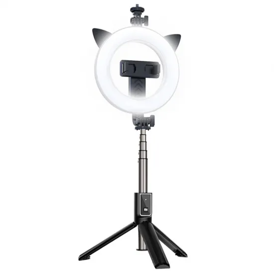 Telefona statīvs selfie stick, tripods ar pulti un riņķa lampu, P40D-3 melns, UCH000639