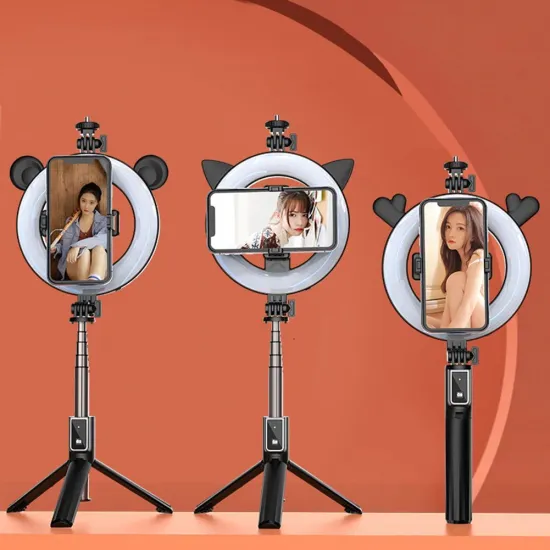 Telefona statīvs selfie stick, tripods ar pulti un riņķa lampu, P40D-3 melns, UCH000639