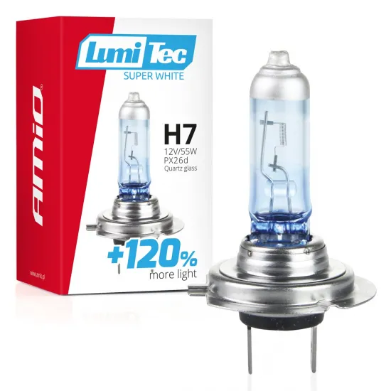 Галогенная лампа H7, 12В, 55Вт, LumiTec Super White +120%, Amio 02138