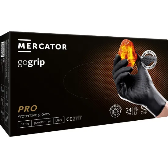 Нитриловые перчатки Mercator GoGrip размер XXL, 100 шт, без пудры, черные, Mercator Medical Nitrile MER20313, 8859185203131