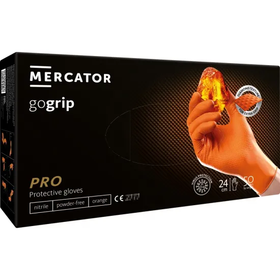Нитриловые перчатки GoGrip оранжевые размер L, 50 шт, без пудры, Mercator Medical Nitrile , 8859185203353