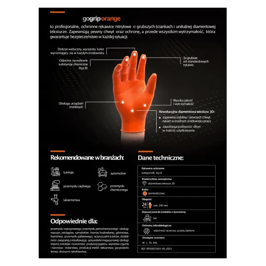 Нитриловые перчатки GoGrip оранжевые размер XL, 50 шт, без пудры, Mercator Medical Nitrile MER20337, 8859185203377