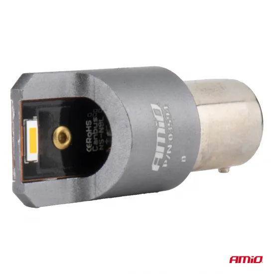 Светодиодная автомобильная лампа Amio PY21W 2x1860 SMD, 12 В / 24 В, янтарная, серия AMIO LED CANBUS PRO 03594