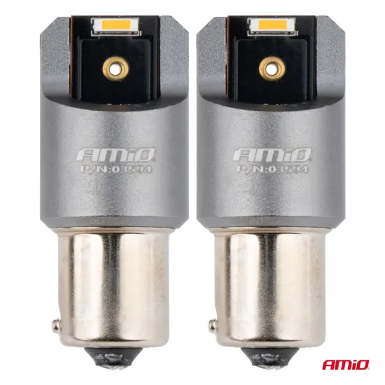 Светодиодная автомобильная лампа Amio PY21W 2x1860 SMD, 12 В / 24 В, янтарная, серия AMIO LED CANBUS PRO 03594