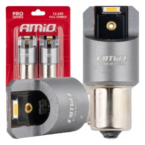 Amio automašīnas spuldze LED PY21W 2x1860 SMD, 12V / 24V, Amber, AMIO LED CANBUS PRO series 03594