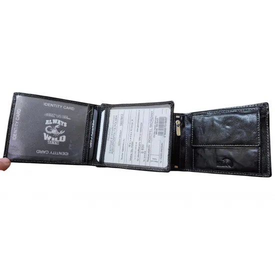 Vīriešu naudas maks, āda, RFID, Always Wild  N992-BC Black