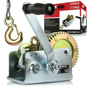 Rokas viņča ar trosi 1136kg, 2500LBS, trose 10m, M80734