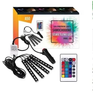 Декоративное освещение салона автомобиля 4x9 LED RGB, 8 цветов