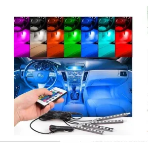 Декоративное освещение салона автомобиля 4x9 LED RGB, 8 цветов