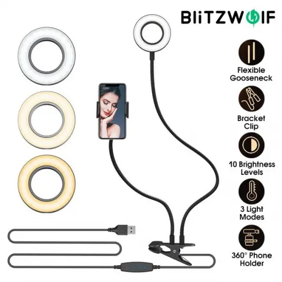 Riņķa lampa ar LED apgaismojumu, Blitzwolf BW-SL6 Selfie lamp