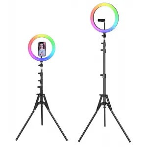 Riņķa lampa ar grīdas statīvu un pulti, LED RGB, 12W, ZD67A