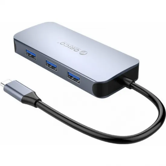Адаптер ORICO USB-C 6 в 1 HDMI 4K, 3x USB 3.0, RJ45, USB-C PD 100 Вт ORICO USB-C 6 в 1 MC-U602P-GY-BP